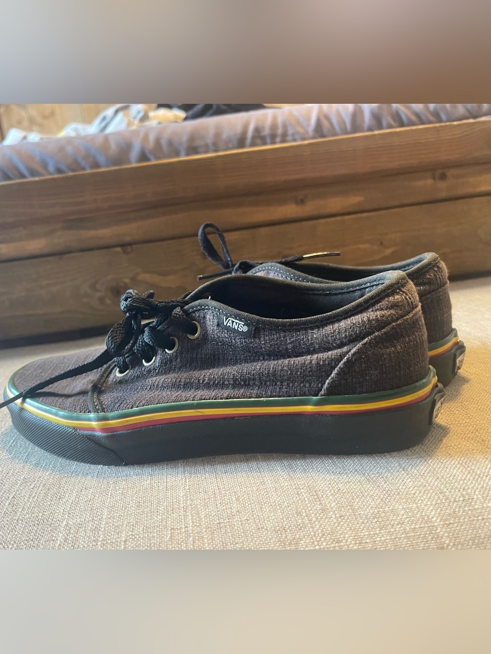 Vans Black Low-Top Sneakers with Rasta Sole Stripe
